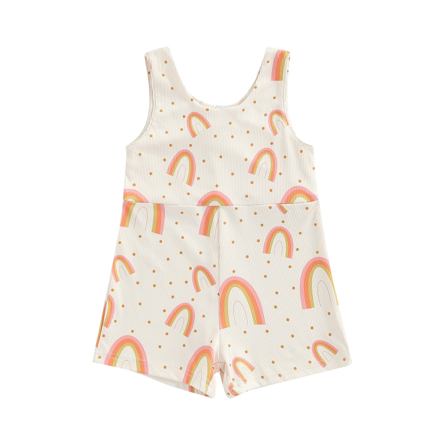 Colorful Sleeveless Printed Rainbow Sunken Stripe Flower Jumpsuit