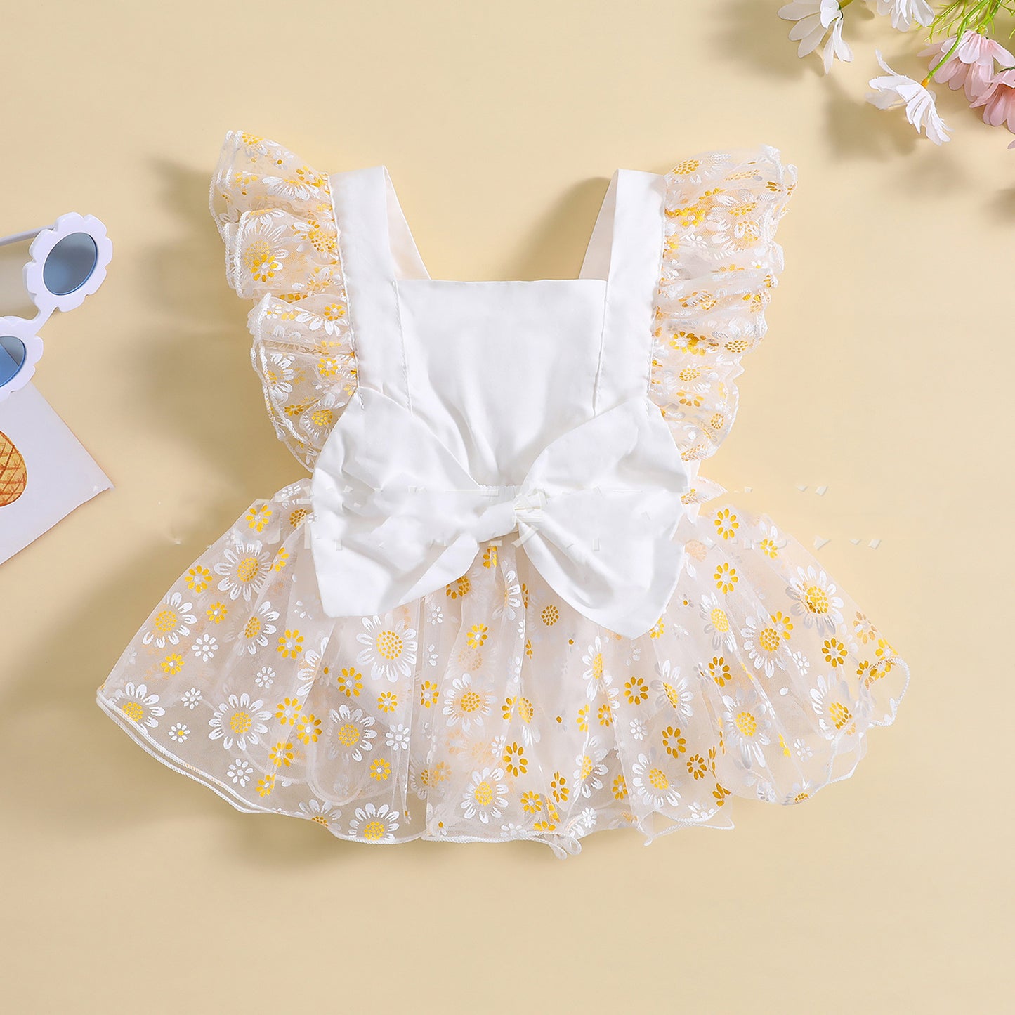 Chic Mesh Flounced Sleeve Floral Dress for Girls - Perfect for Summer