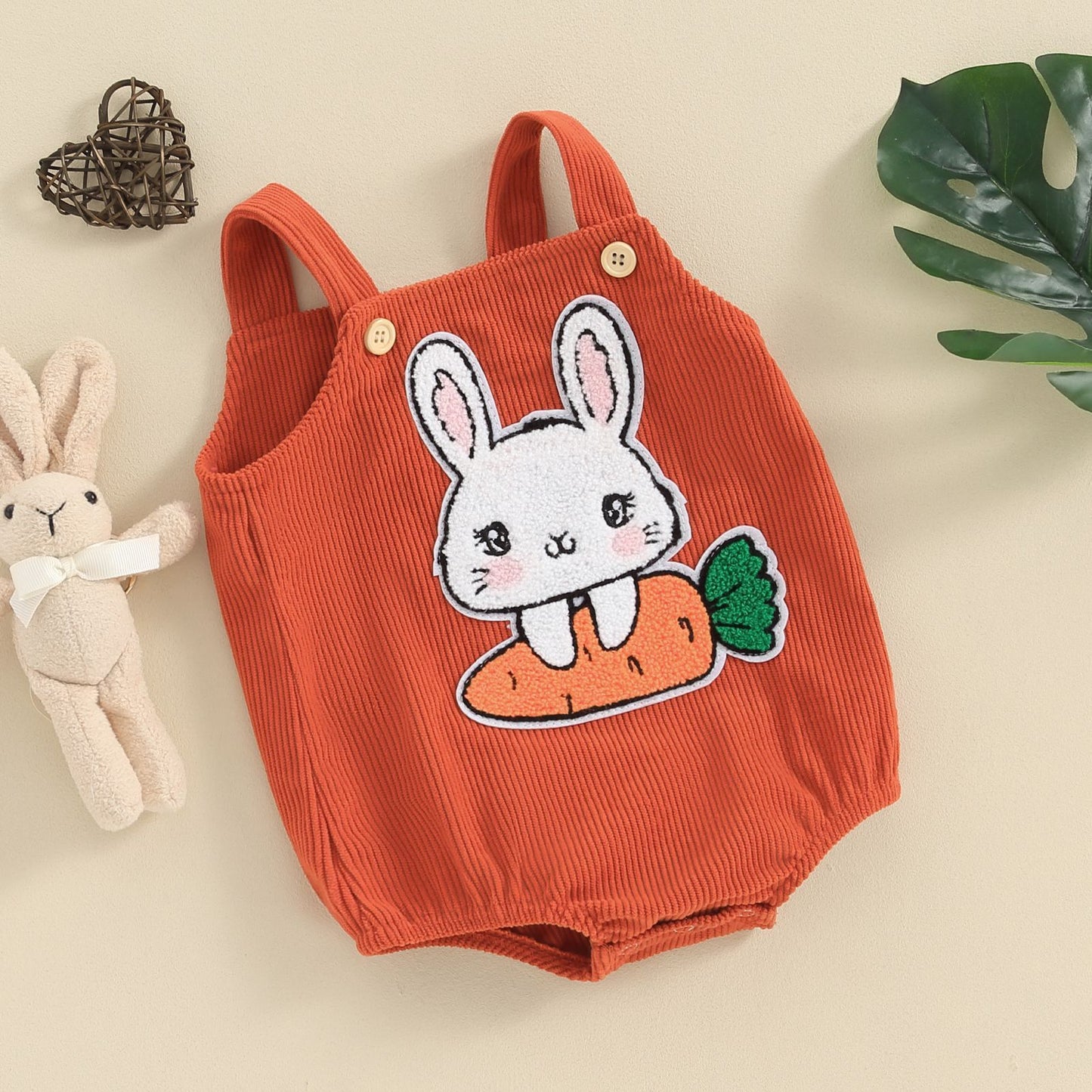 Easter Bunny Embroidered Corduroy Baby Girl Romper | Cute Children's Clothing