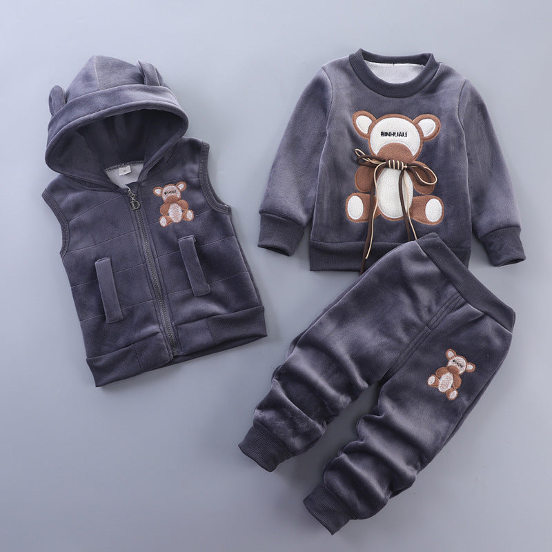 Adorable Baby Printed Hooded Sleeveless Vest Sweater and Trouser Set: Perfect for Your Little One's Comfort and Style
