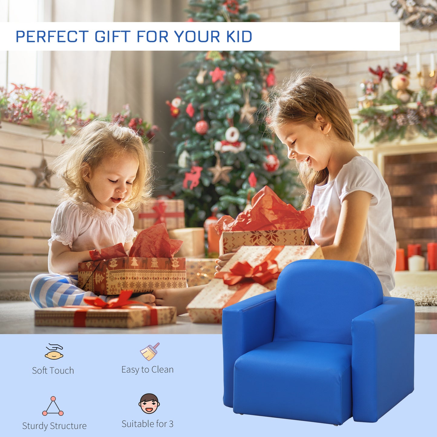 Blue 2-in-1 Kids Sofa And Table Chair Set Convertible Toddler Lounge Multifunctional Armrest Chair For Play