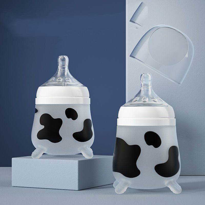 Cow Printed Silicone Baby Bottle - BPA-Free and Leak-Proof Design