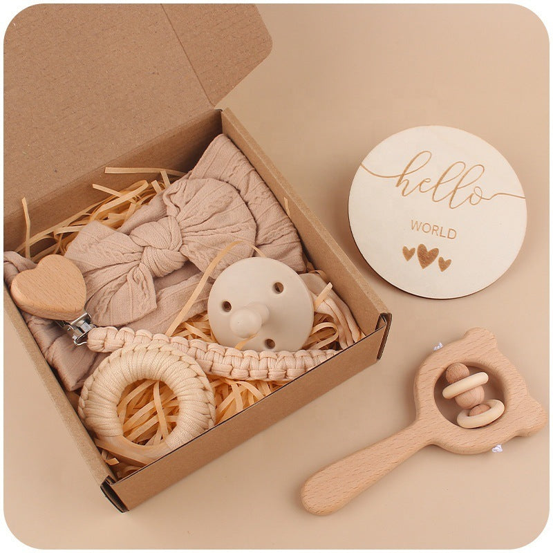 Teething Saliva Towel Set: Nipple Clip Chain, Cotton Towel, Wooden Rabbit Ears