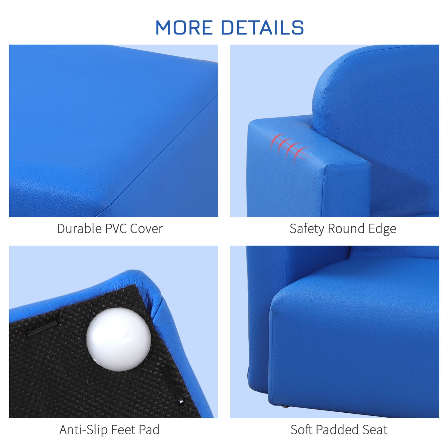 Blue 2-in-1 Kids Sofa And Table Chair Set Convertible Toddler Lounge Multifunctional Armrest Chair For Play