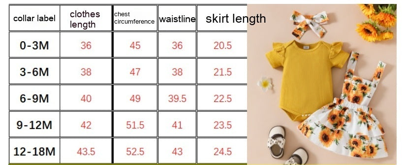 Baby Girl's Summer Short-sleeved Romper Wiot Suspender Skirt Floral Fruit Casual Skirt Suit