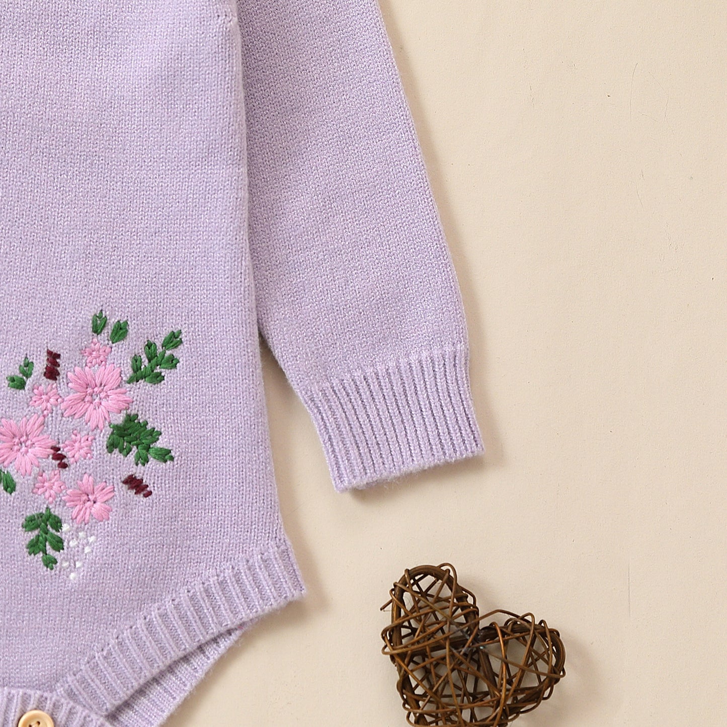 Charming Autumn Floral Embroidered Baby Romper – Cozy and Stylish Outfit