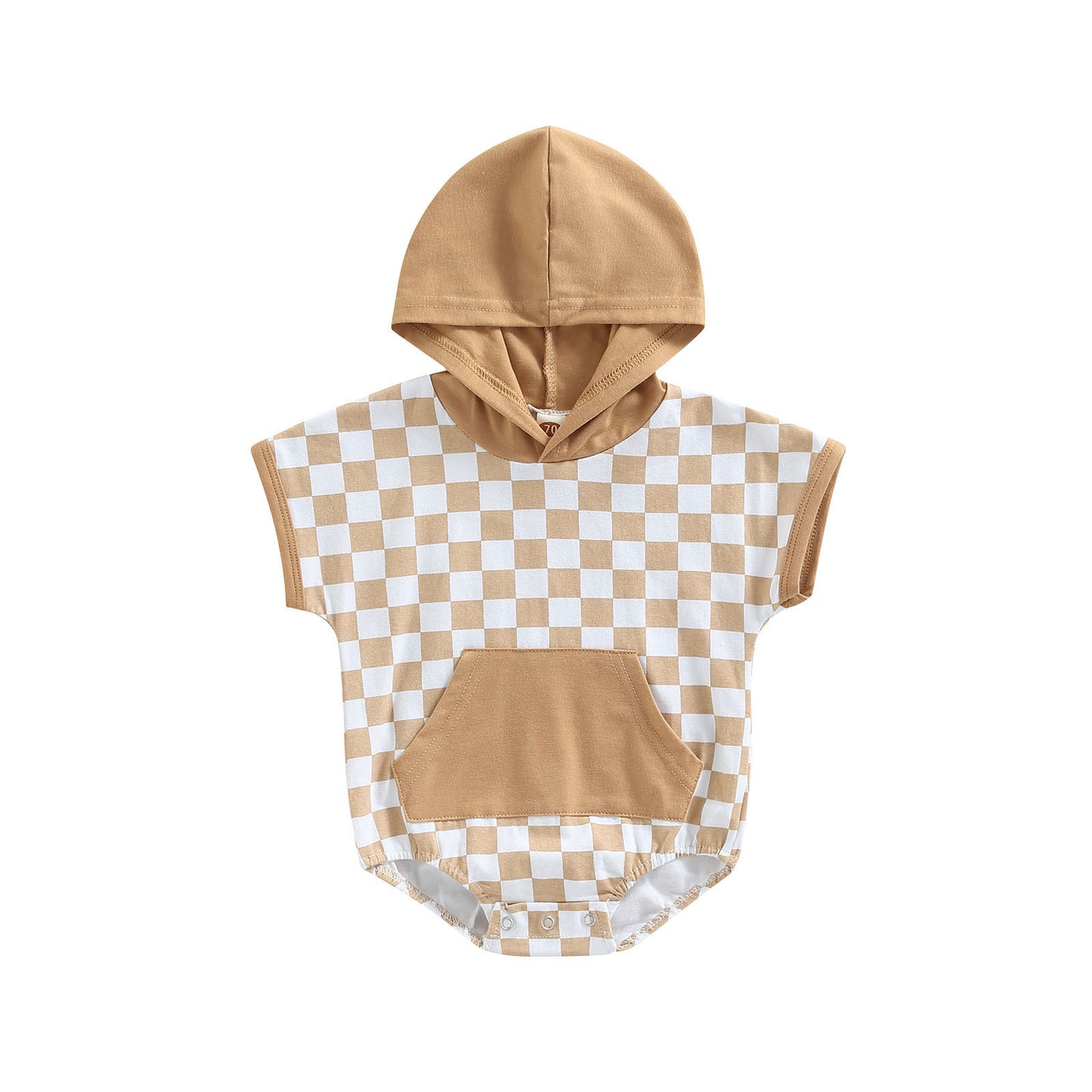Chessboard Plaid Short Sleeve Hooded Romper: Stylish Comfort for Your Little One