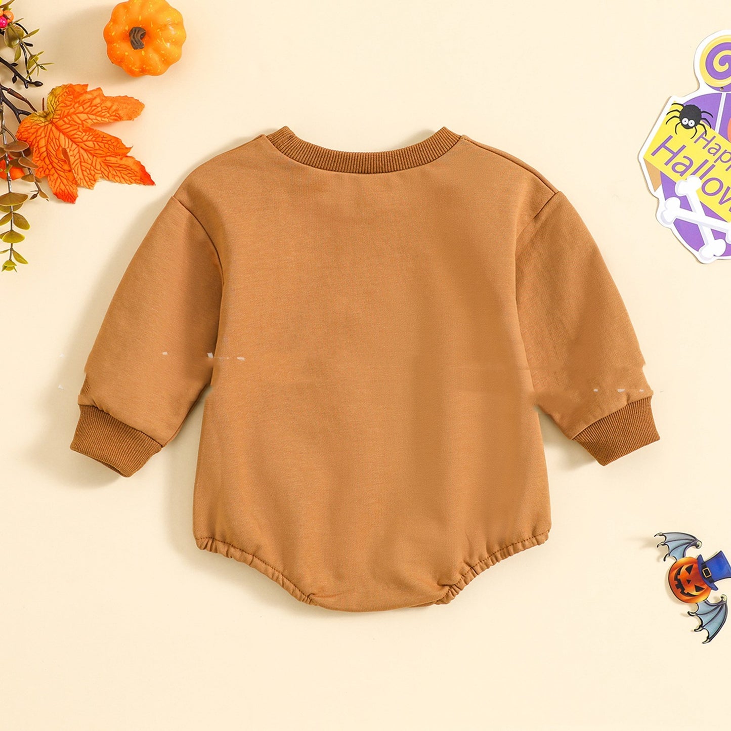Skeleton Print Solid Color Newborn One-piece Sweater Romper: Warmth with a Spooky Twist