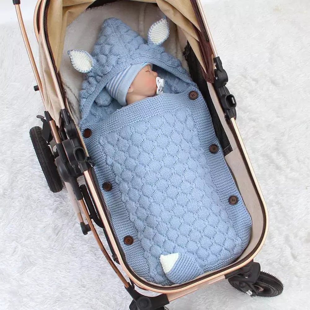 Cozy Knitted Fox Baby Swaddling Blanket: Soft Infant Wrap for Newborns