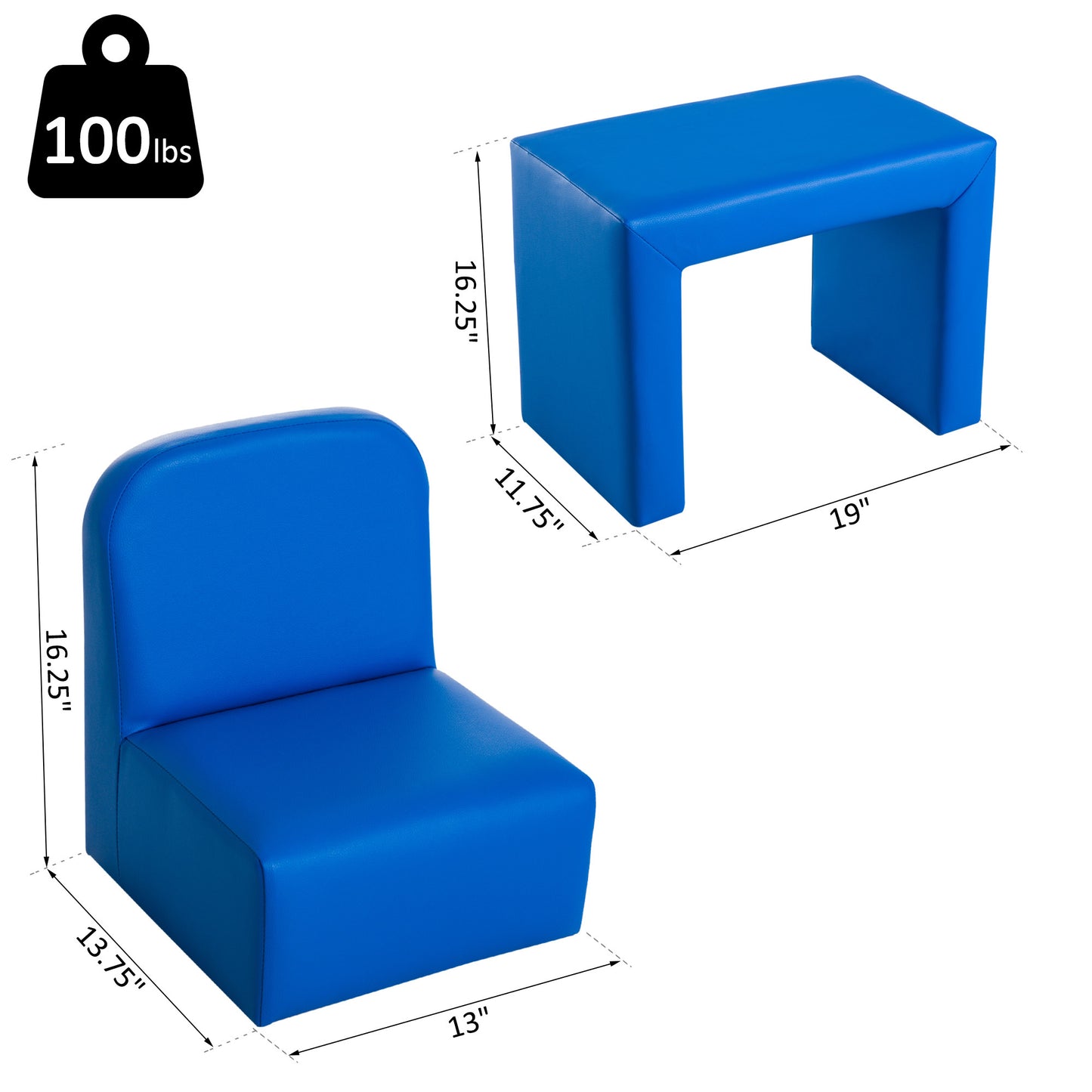 Blue 2-in-1 Kids Sofa And Table Chair Set Convertible Toddler Lounge Multifunctional Armrest Chair For Play