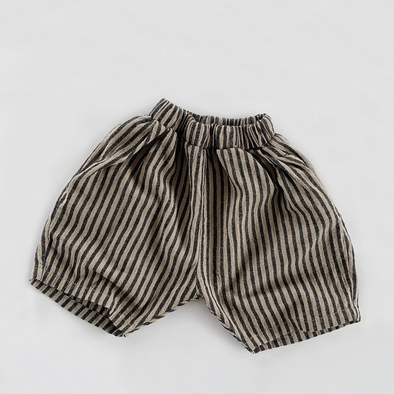 Summer Children's Cotton and Linen Vertical Striped Shorts - Lightweight and Stylish