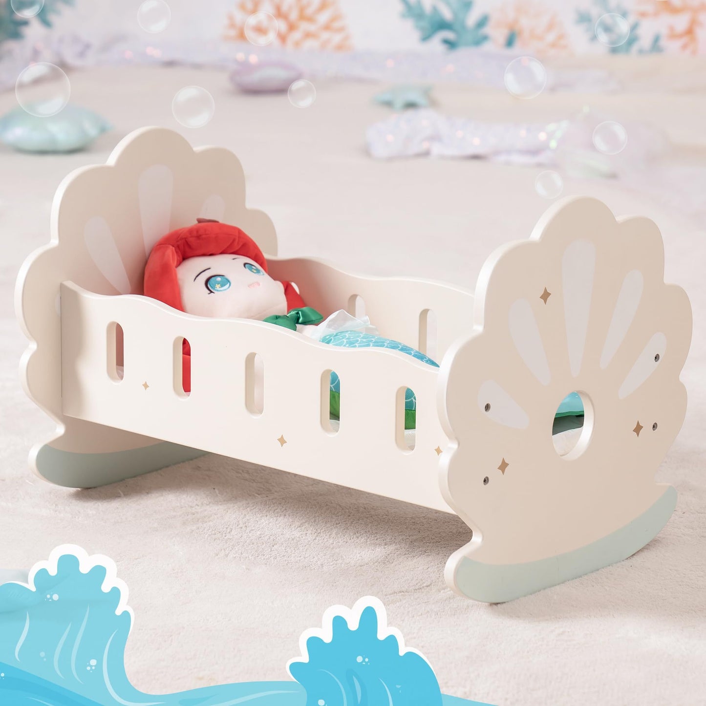 Baby Doll Crib, Baby Doll Bed, Doll Rocking Cradle Baby Doll Accessories Furniture With Bedding For 18 Inch Dolls