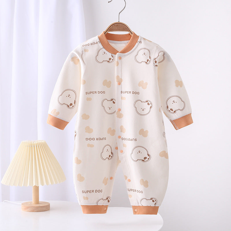 Adorable Infant Cartoon Printed Long Sleeve Jumpsuit for Spring and Autumn