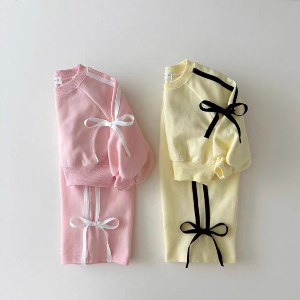 All-Matching Western Style Baby Bowknot Patchwork Sweater Suit