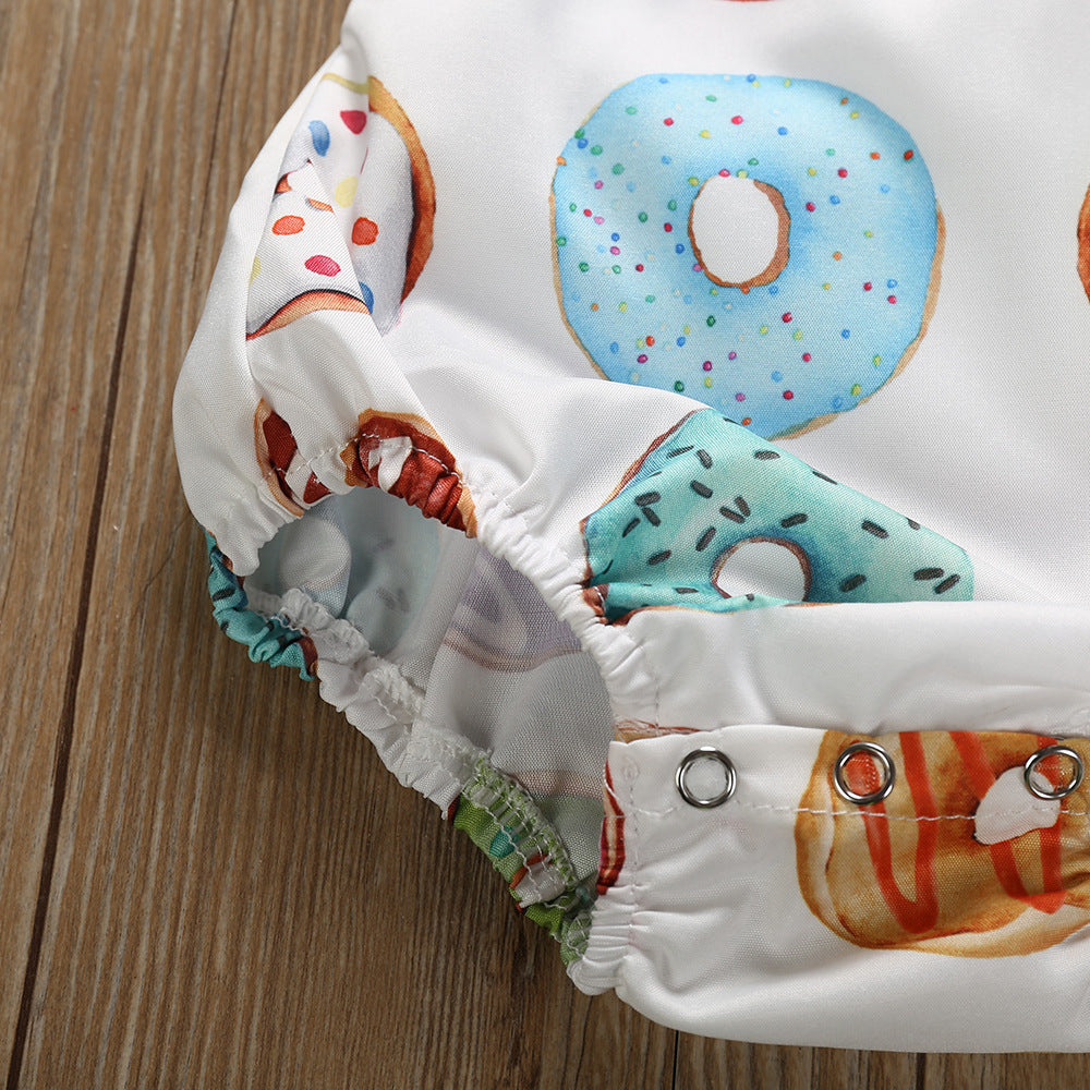 Sweet Style Alert: Girls' Donut Printed Ruffled Sleeve Romper With Headband Set