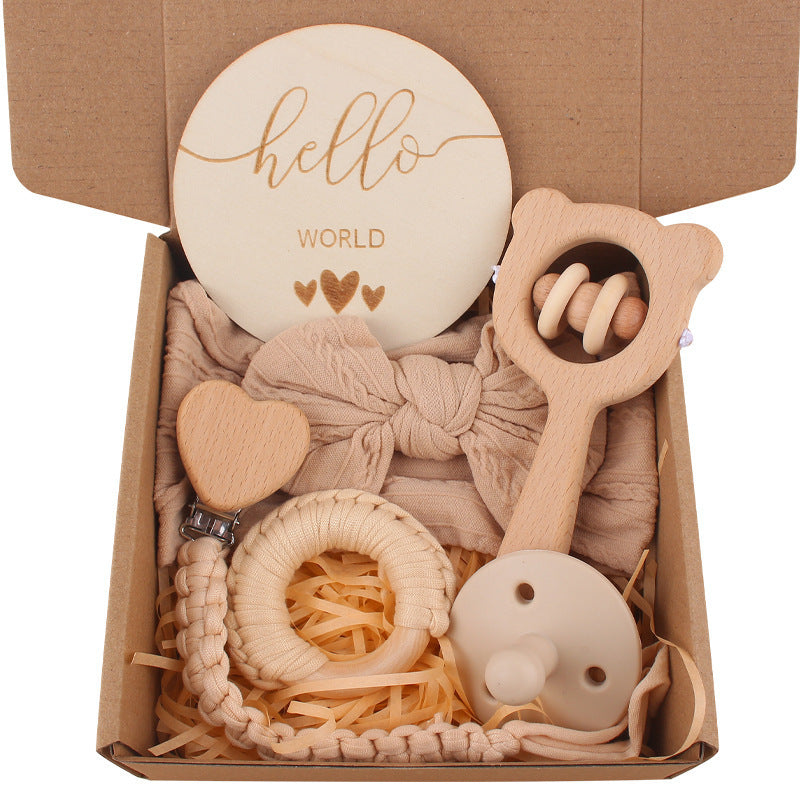 Teething Saliva Towel Set: Nipple Clip Chain, Cotton Towel, Wooden Rabbit Ears