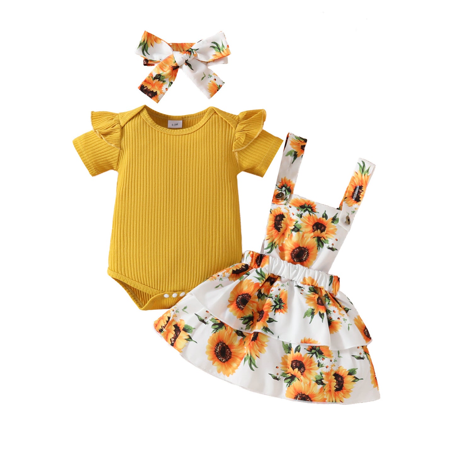 Baby Girl's Summer Short-sleeved Romper Wiot Suspender Skirt Floral Fruit Casual Skirt Suit