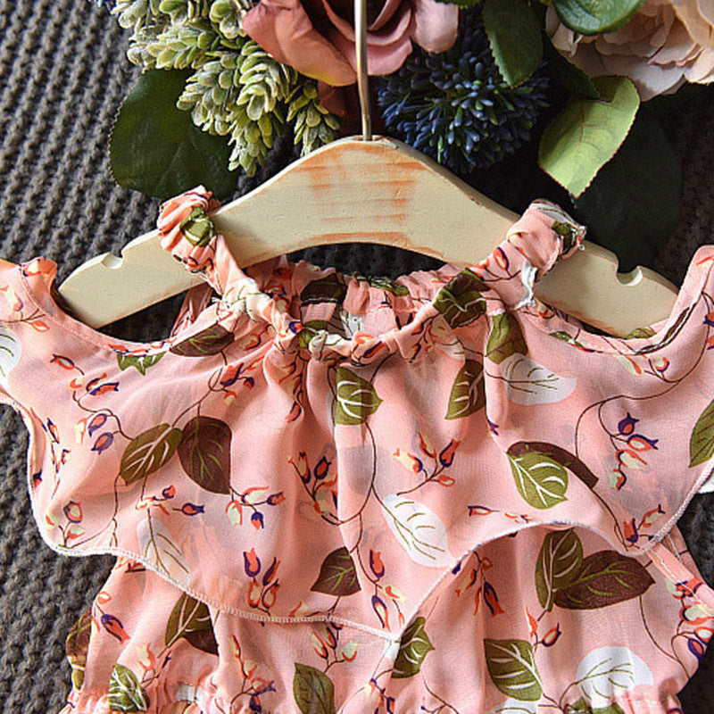 Bohemian Holiday: Sleeveless Leaf Chiffon Dress for Girls