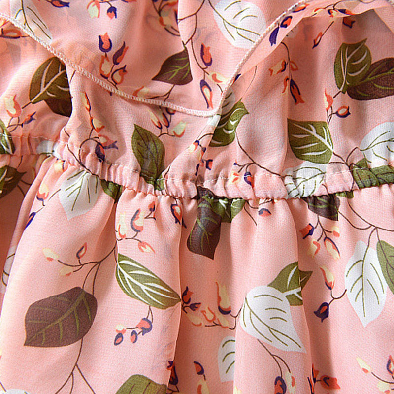 Bohemian Holiday: Sleeveless Leaf Chiffon Dress for Girls