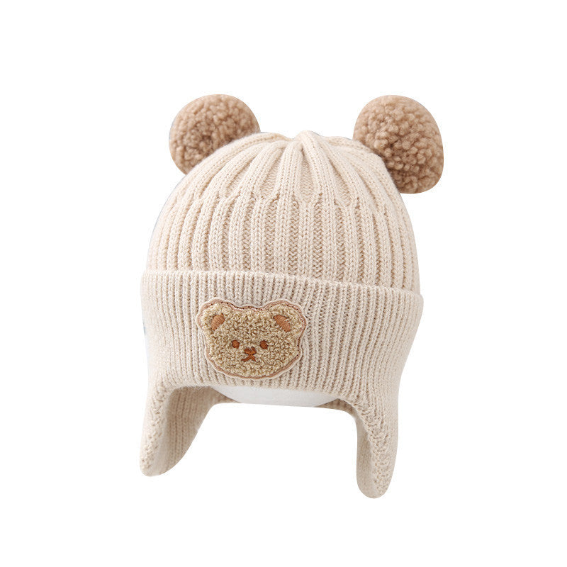 Adorable Baby Hat with Warm Earflaps - Cute Bear Knitted Woolen Cap