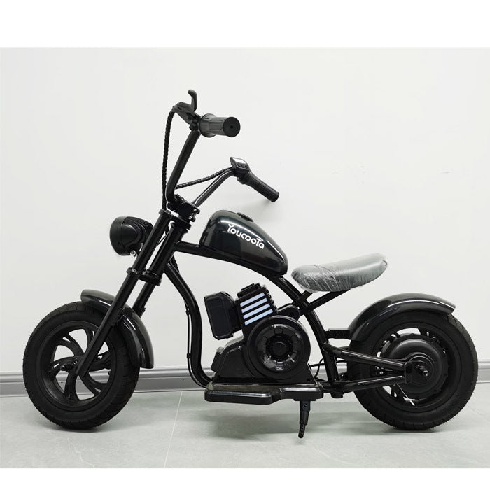 Youmota Electric Bike, 10mph & 150lb Max, 24V Ride On Toy For Kids With LED Lights, Motorcycle Sound, Drum Brake, Handbrake, Twist-Grip Throttle, 12inch Air-filled Tires-Black