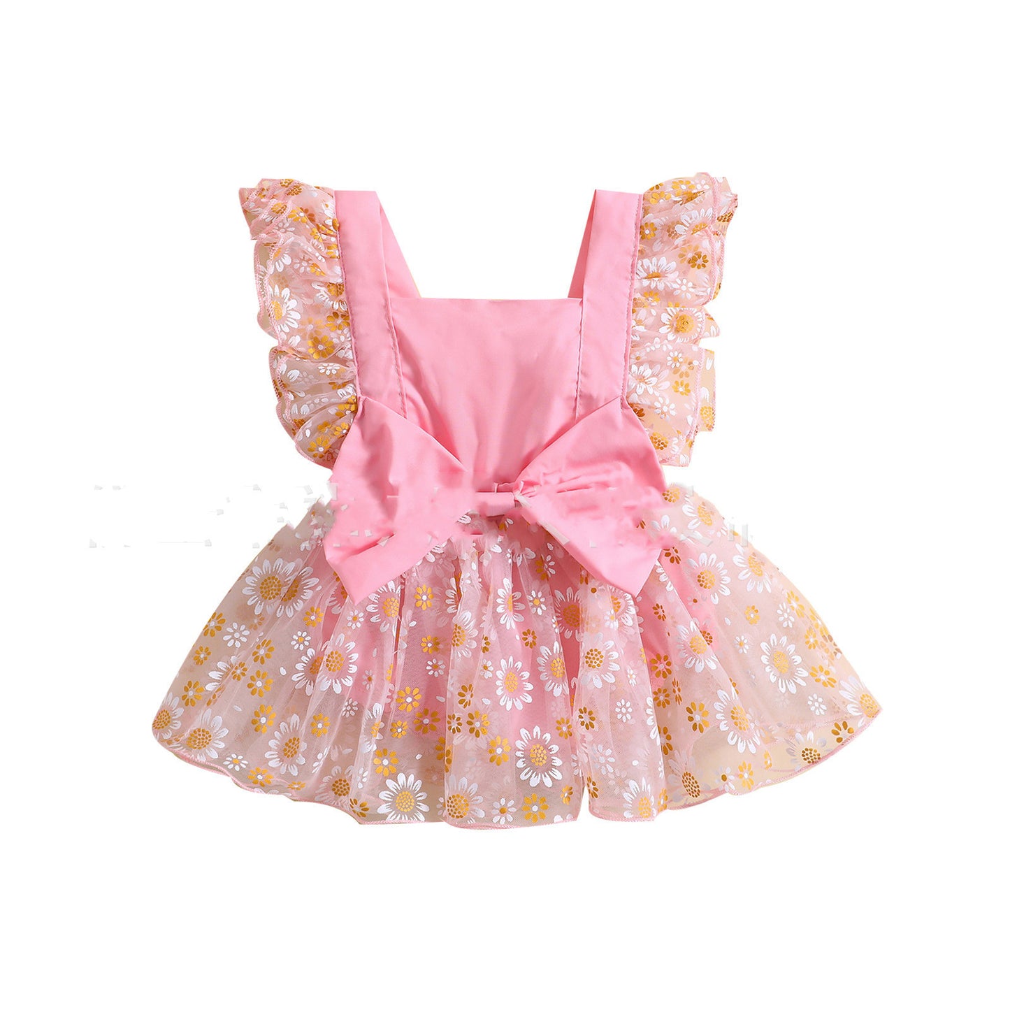 Chic Mesh Flounced Sleeve Floral Dress for Girls - Perfect for Summer
