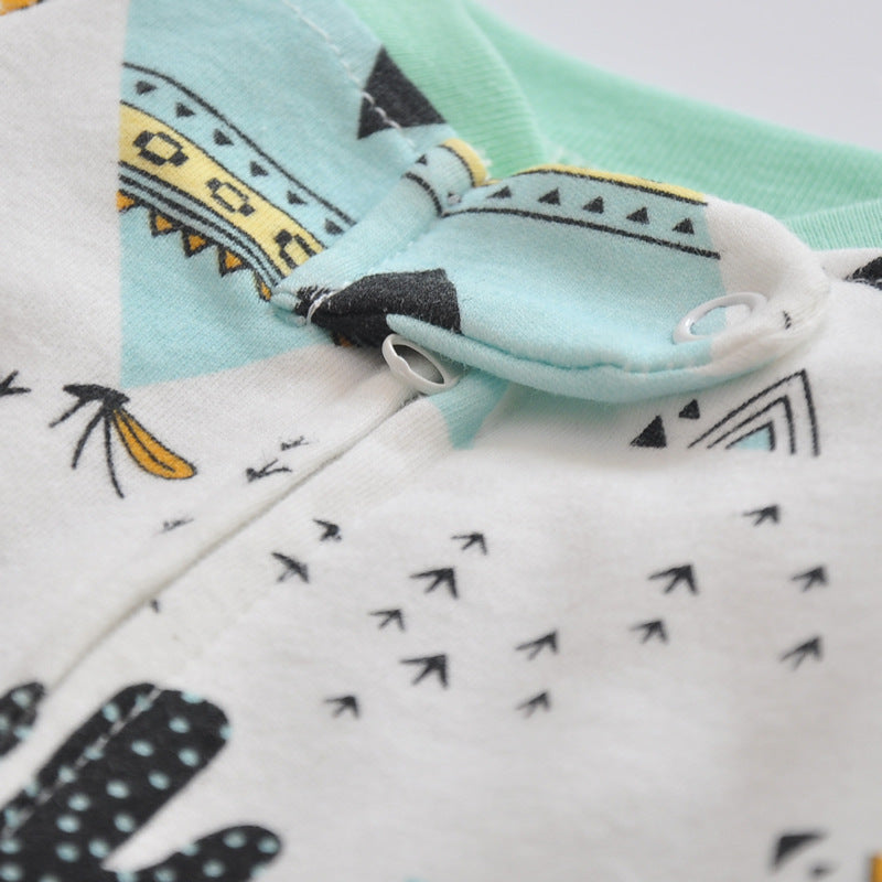 Spring Baby Printed Cotton Long-Sleeved Jumpsuit: Comfortable & Stylish!
