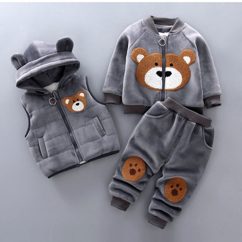 Adorable Baby Printed Hooded Sleeveless Vest Sweater and Trouser Set: Perfect for Your Little One's Comfort and Style