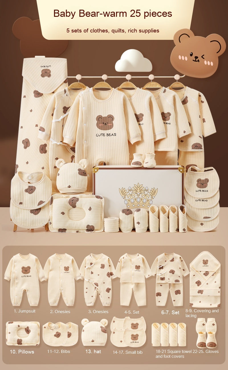 Cute Bear Printed Newborn Baby Pure Cotton Clothing Gift Set