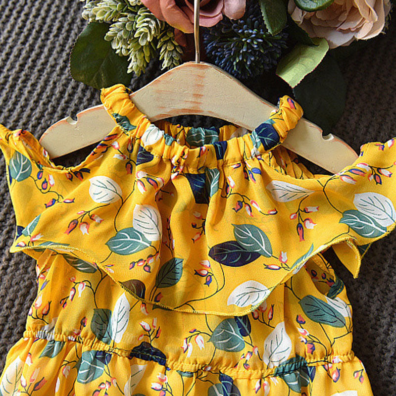 Bohemian Holiday: Sleeveless Leaf Chiffon Dress for Girls