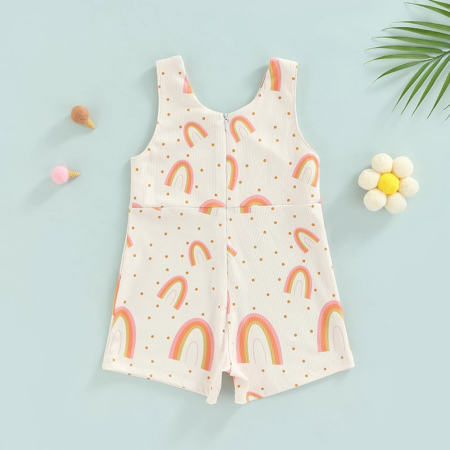 Colorful Sleeveless Printed Rainbow Sunken Stripe Flower Jumpsuit