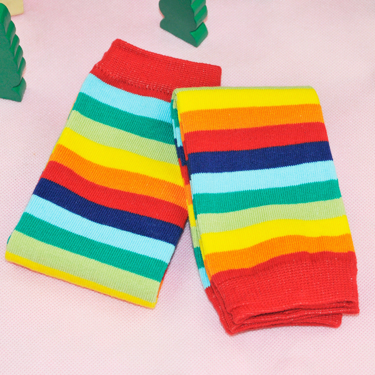 Colorful & Comfortable All-Season Cotton Rainbow Striped Infant Leg Sleeves