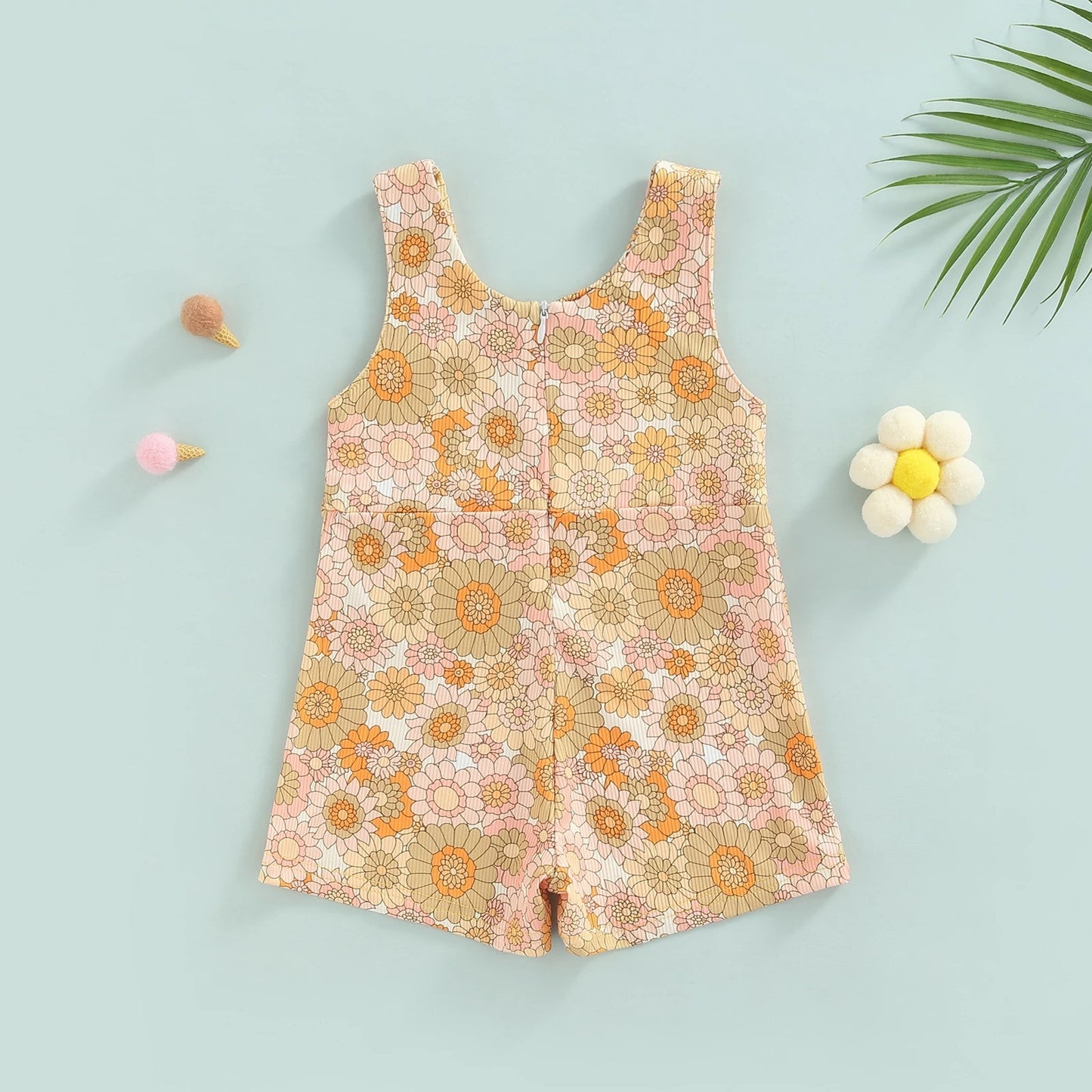 Colorful Sleeveless Printed Rainbow Sunken Stripe Flower Jumpsuit