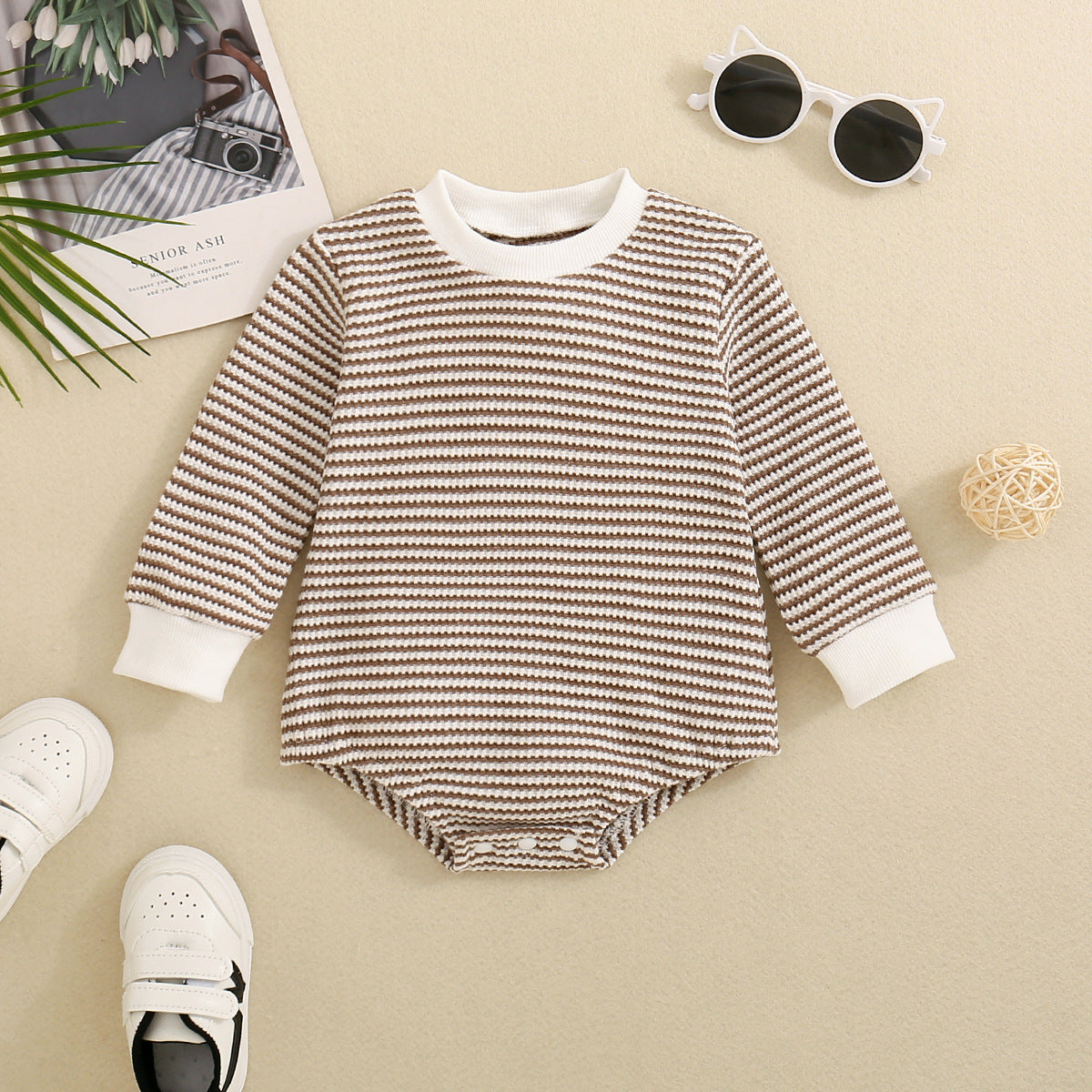 Baby Boys & Girls Long Sleeve Multi-Color Stripe Pattern Triangle Jumpsuit