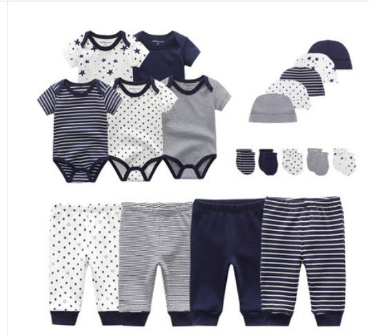 Complete 19-Piece Baby Rompers, Pants, Hat, Gloves Combination Clothes Set
