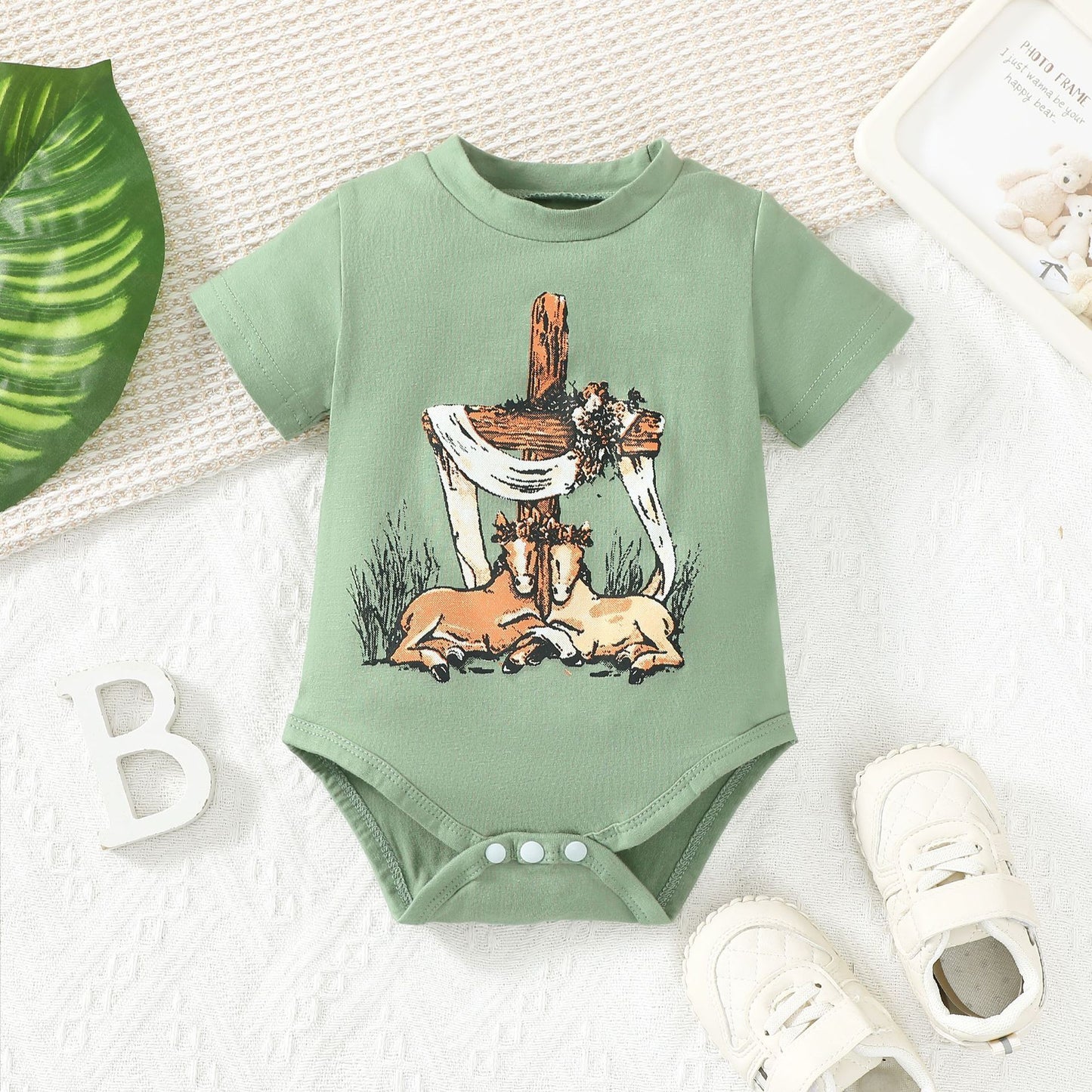 Infant Summer Horse Print Short Sleeve Romper
