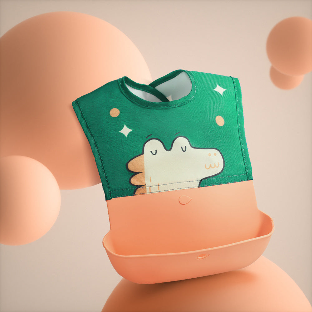 Stay Clean & Dry: Baby Waterproof Bib with Silicone Saliva Pocket & Rice Catcher