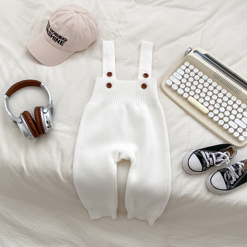 Solid Color Baby Autumn Knitted Suspender Jumpsuit Clothing