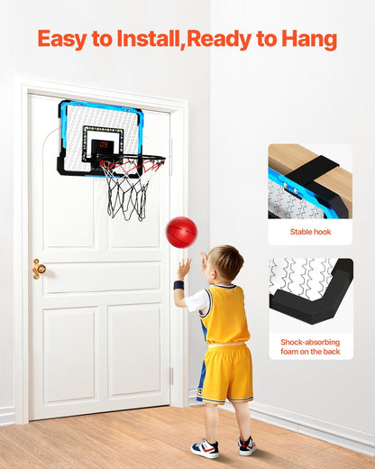 Kids Basketball Hoop with LED Lights & Audio Scoreboard – Indoor Mini Basketball Set