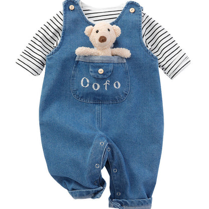 Stylish Baby Leotard Outwear: Fashionable Suspender Outer Wear Jeans for Your Little Trendsetter!