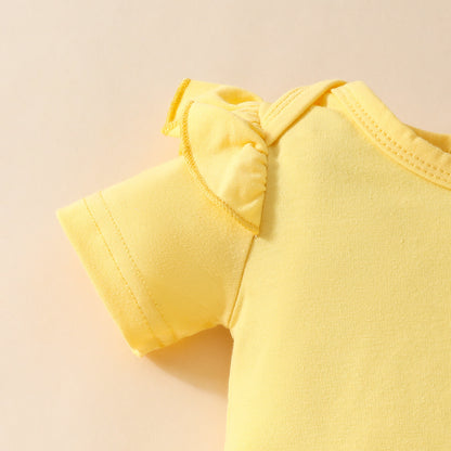 Adorable Baby Girl Sunflower Suspender Dress with Ruffled Shoulder Romper and Headband