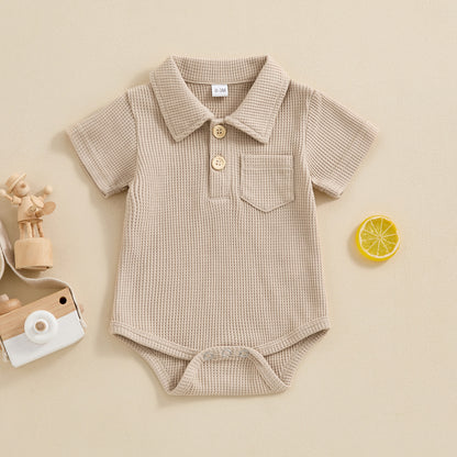 Stylish Baby Collared Waffle Jumpsuit - Fashionable Infant Casual Wear