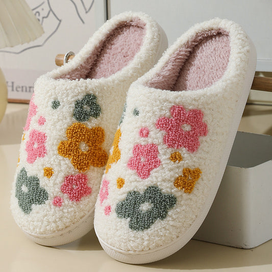 Warm Colorful Flower Cotton Slippers | Thick Suede Indoor Shoe Covers Unisex