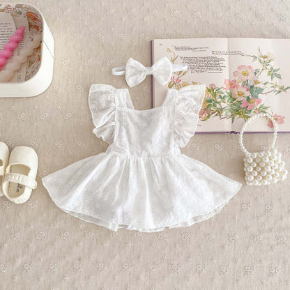 Adorable Baby Girl Ruffled Sleeve Lace Princess Romper Dress