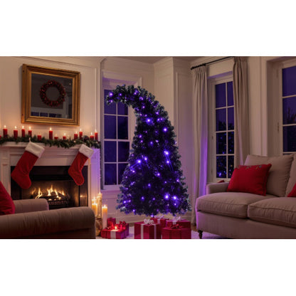6FT Black Artificial Christmas Tree with LED Lights – Pre-Lit Curved Whimsical Xmas Tree, 900 Tips, Elegant Holiday Decoration