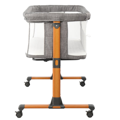 150D Encrypted Cationic Cloth Grey Baby Bassinet Bed – Portable Cradle with Wheels for Newborns