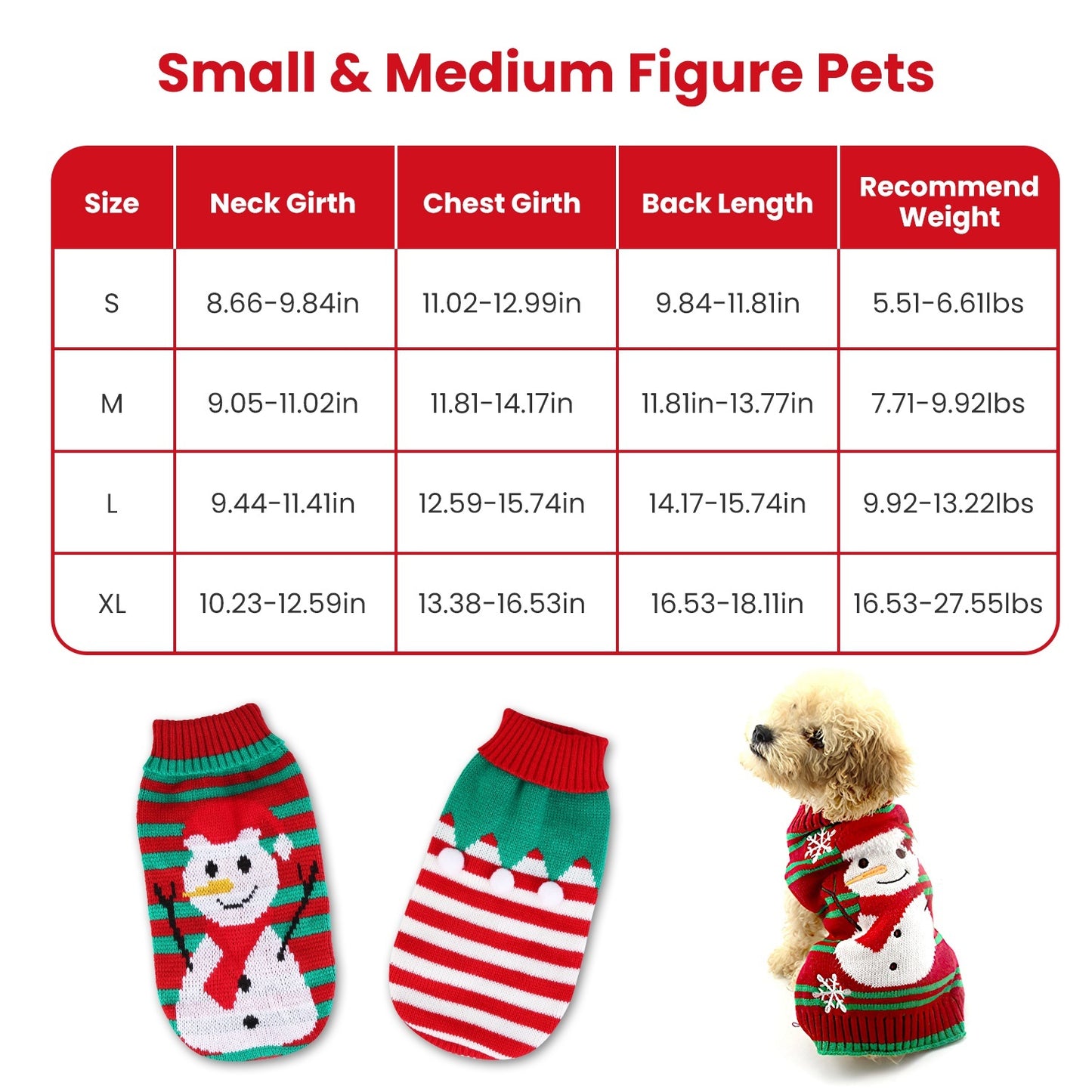 Pet Christmas Turtleneck Sweater | Snowman & Stripes Holiday Costume for Small Dogs & Cats