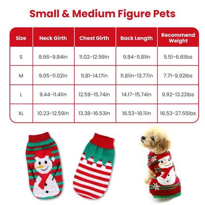Pet Christmas Turtleneck Sweater | Snowman & Stripes Holiday Costume for Small Dogs & Cats