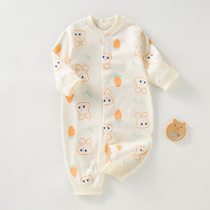 Adorable Infant Cartoon Printed Long Sleeve Jumpsuit for Spring and Autumn