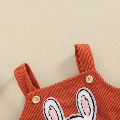 Easter Bunny Embroidered Corduroy Baby Girl Romper | Cute Children's Clothing